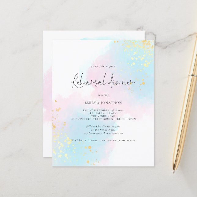 Budget Watercolor Rehearsal Dinner Invitation (Front/Back In Situ)