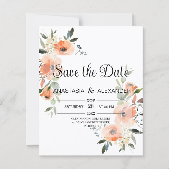 Budget Watercolor Save the Date. Save The Date (Front)