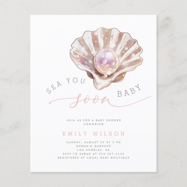 Budget Watercolor Sea You Soon Baby Shower Invites (Front)