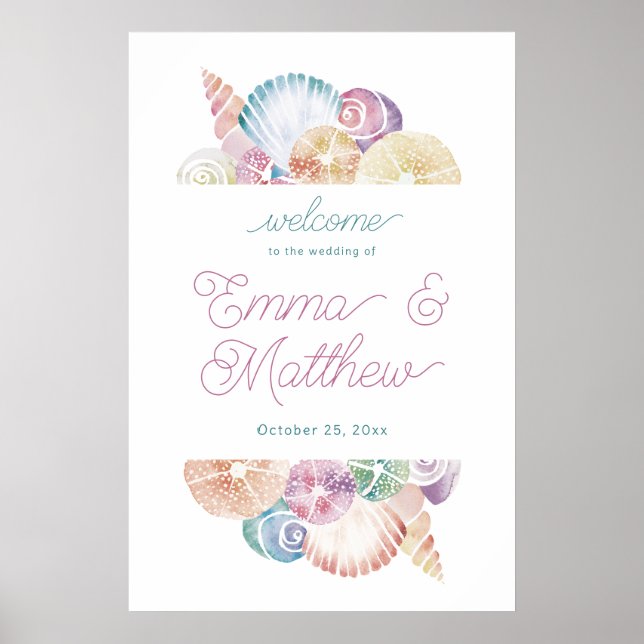  Budget Watercolor SeaShell Welcome Poster (Front)