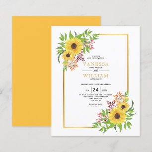 BUDGET Watercolor sunflowers wedding invitation