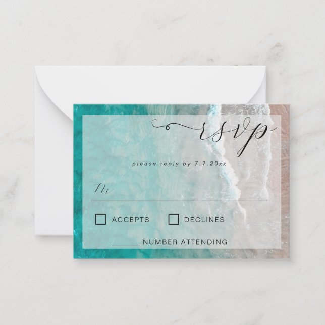 Budget Watercolor Tropical Beach Wedding RSVP Card (Front)