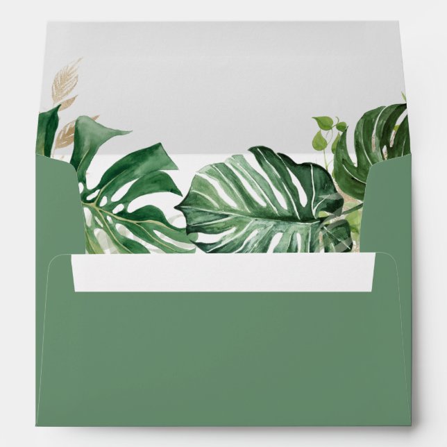 Budget Watercolor Tropical Palm Leaves Wedding A7 Envelope (Back (Bottom))
