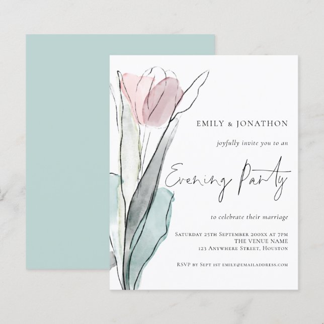 Budget Watercolor Tulip Wedding Evening Party (Front/Back)