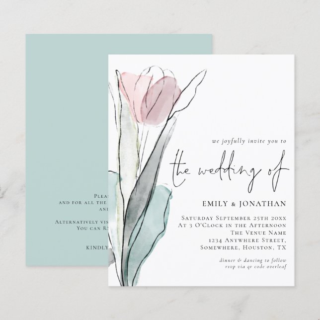 Budget Watercolor Tulip Wedding Invitation (Front/Back)