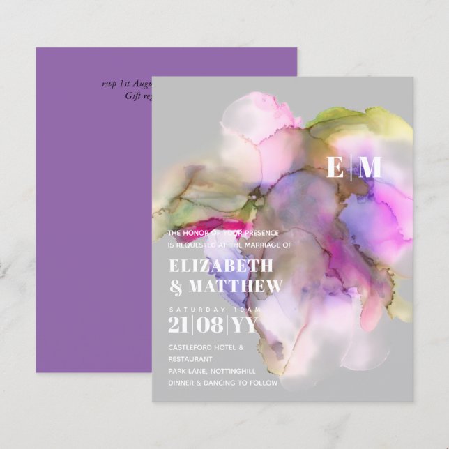 BUDGET Watercolor Wedding Abstract Purple Grey (Front/Back)
