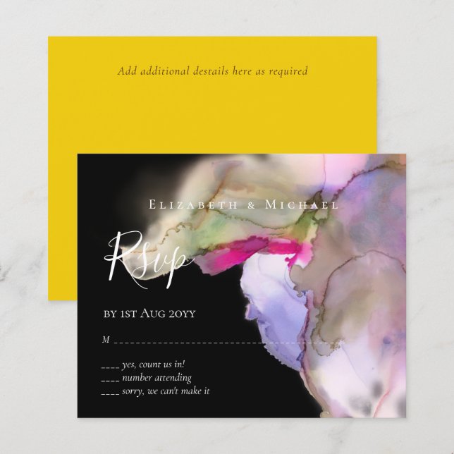 BUDGET Watercolor Wedding Abstract Purple  rsvp (Front/Back)