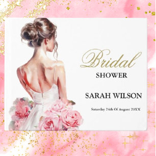 Budget Watercolor Wedding Gown Bridal Shower Guest Book