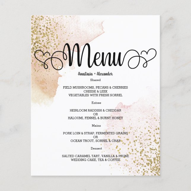 Budget Watercolor WEDDING MENU. Flyer (Front)
