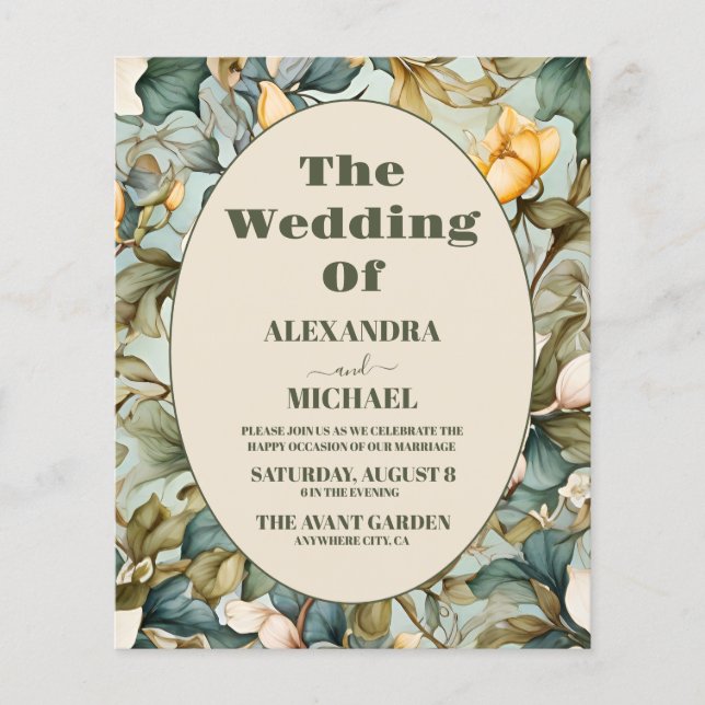 Budget Watercolor White Lily  Art Nouveau Wedding (Front)