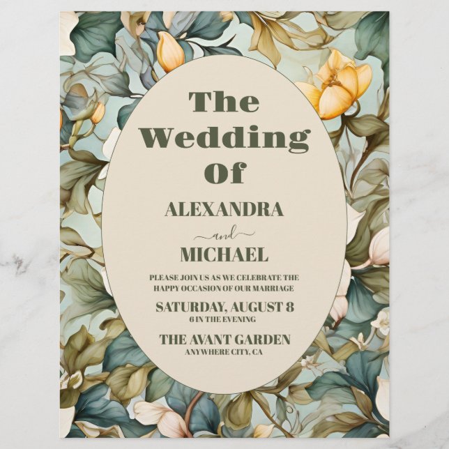 Budget Watercolor White Lily  Art Nouveau Wedding Flyer (Front)