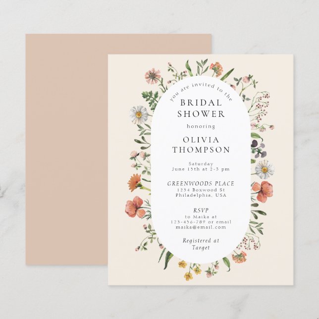 Budget Watercolor Wildflower Arch Bridal Shower (Front/Back)