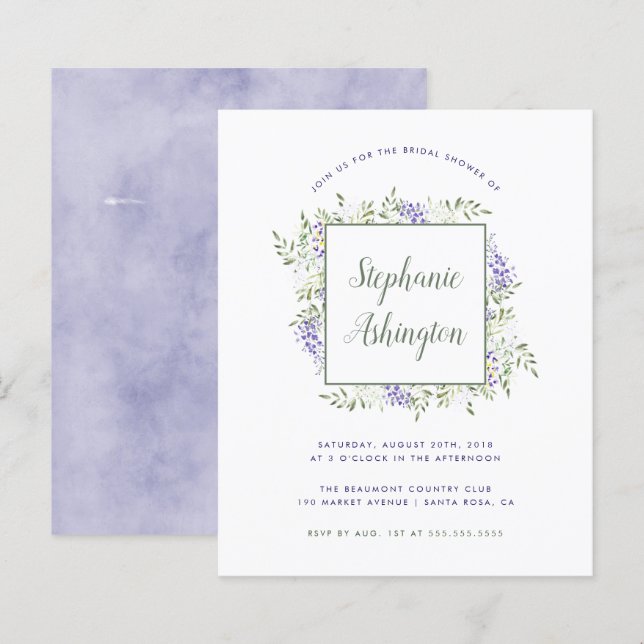 Budget Watercolor Wisteria Frame Bridal Shower (Front/Back)