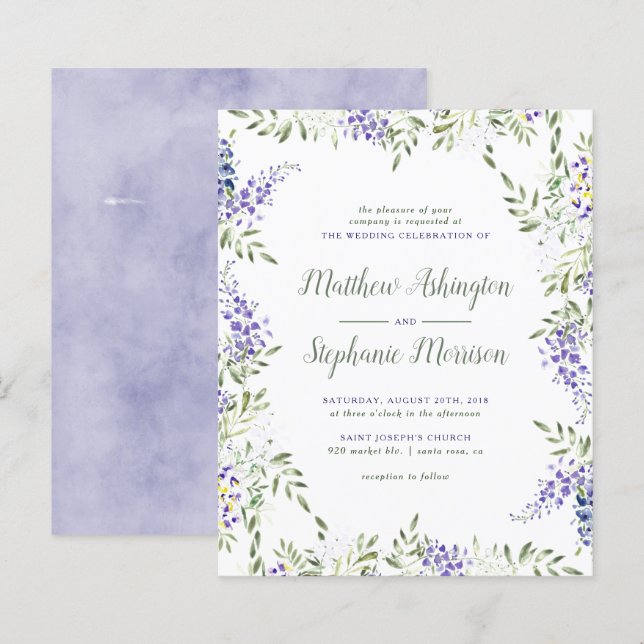Budget Watercolor Wisteria Wedding Invitation (Front/Back)