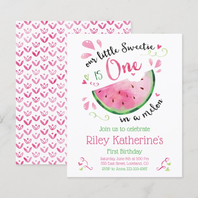 Budget Watermelon First Birthday Summer Invitation (Front/Back)
