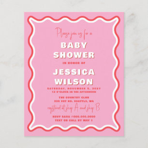 Budget Wavy Pink Red Girl Baby Shower Invitation