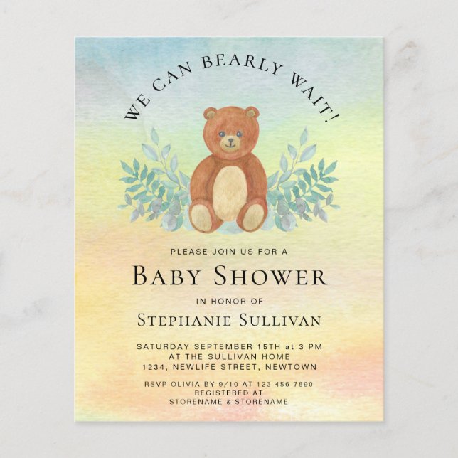 Budget We Can Bearly Wait Baby Shower Invitation (Front)