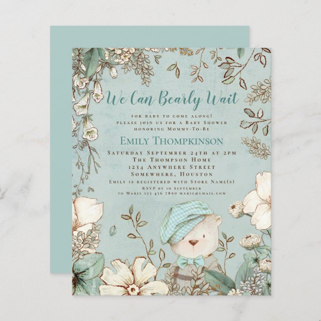 Budget We Can Bearly Wait Baby Shower Invite (Front/Back)