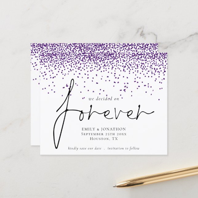 Budget We Decided Forever Purple Glitter Save Date (Front/Back In Situ)