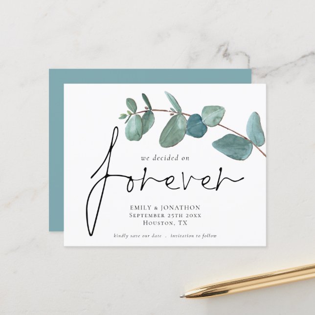 Budget We Decided on Forever EucalyptUs Save Date (Front/Back In Situ)
