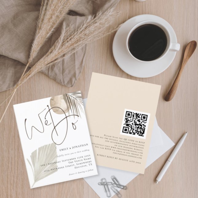 Budget We Do Boho Pampas QR Code Wedding Invite (Creator Uploaded)