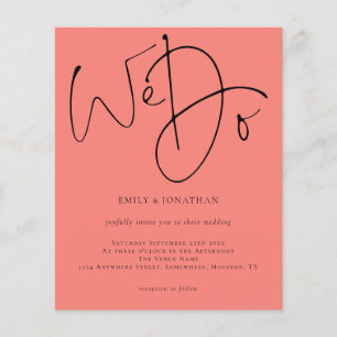 Budget We Do Coral Rose Wedding Invite