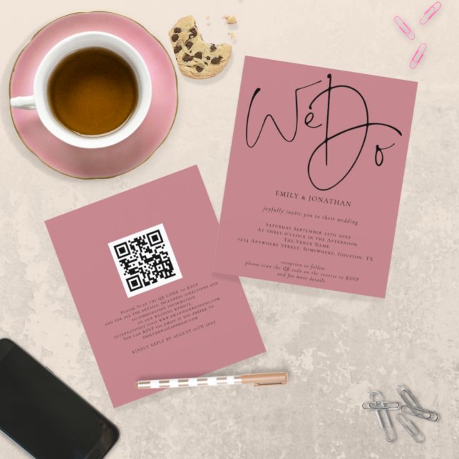 Budget We Do Dusty Rose QR Code Wedding Invite (Creator Uploaded)