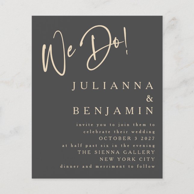Budget We Do Elegant Black Gold Wedding Invite (Front)