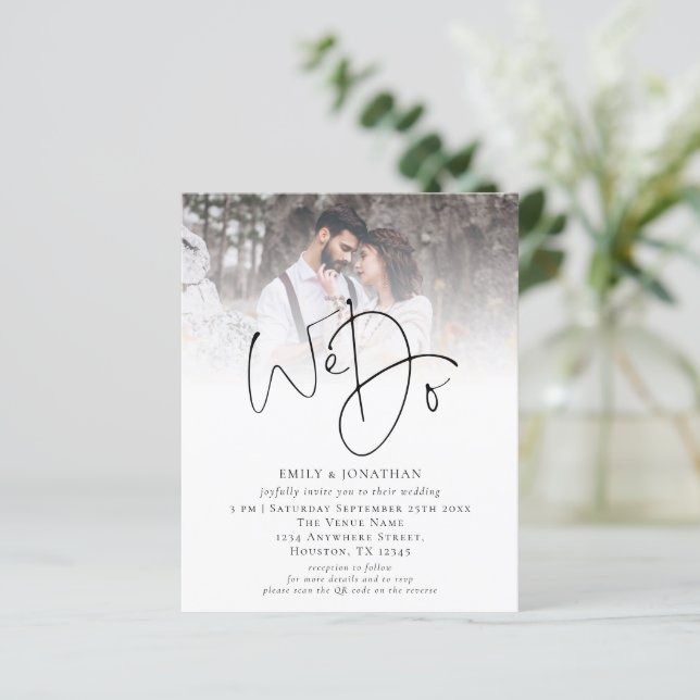 Budget We Do QR Code Photo Wedding Invitation (Standing Front)