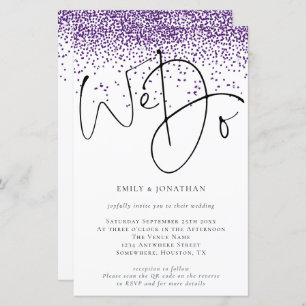 Budget We Do QR code Purple Glitter Wedding Invite