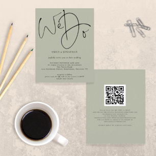 Budget We Do Soft Sage QR Code Wedding Invite