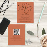 Budget We Do Terracotta QR Code Wedding Invite<br><div class="desc">Script We Do Terracotta QR Code Wedding Invitation. A budget price SMALLER 4.5” x 5.6” alternative. Available in a SEMI-GLOSS 110 lb CARD STOCK which is the default option (thicker for invitations), OR a SATIN FINISH 80 lb THINNER PAPER STOCK (ideal for enclosures). Add your QR code to your wedding...</div>