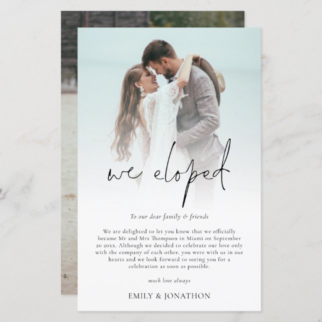 Budget We Eloped 2 Photo Script Elopement Announce (Front/Back)