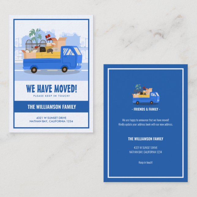 Budget We’ve Moved Blue Truck On The Road Moving Card (Front/Back)