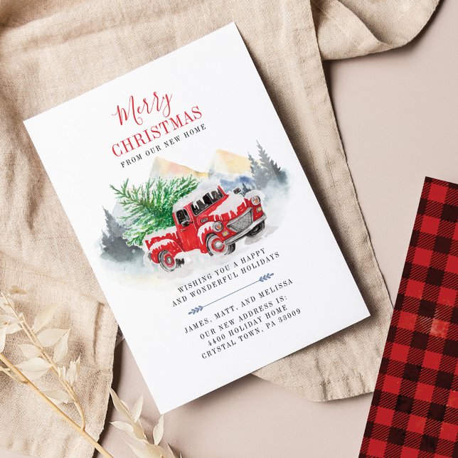 Budget We’ve Moved Holiday Moving Announcement (Modern Plaid Script Holiday Moving Announcement)