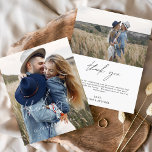 Budget Wedding 2 Photos Thank You Cards<br><div class="desc">Elevate your gratitude with our elegant thank you cards featuring modern script and your favourite wedding photo. These cards offer a stylish and minimalist design that perfectly complements any wedding aesthetic. Personalise them with a heartfelt message of appreciation to convey your thanks to friends and family for their love and...</div>