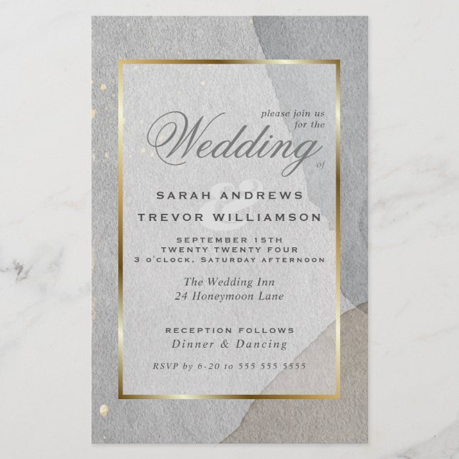 Budget Wedding Abstract Pewter Wabi Sabi  Invitati (Front)