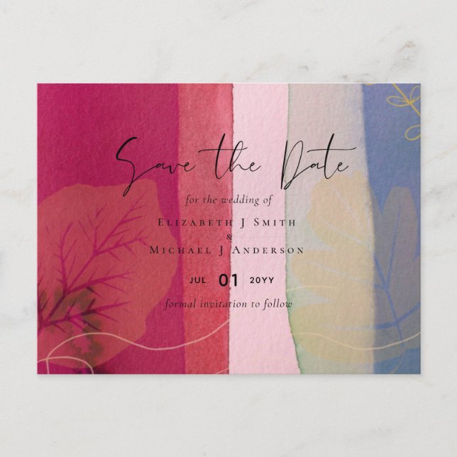 BUDGET Wedding Berry Red Purple Watercolor Postcard (Front)