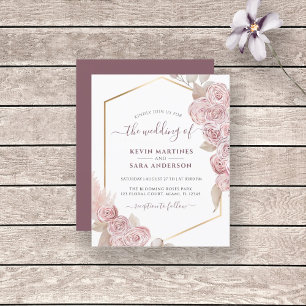 Budget Wedding Blush Pink Floral Gold Invitation