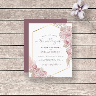 Budget Wedding Blush Pink Floral Gold Invitation