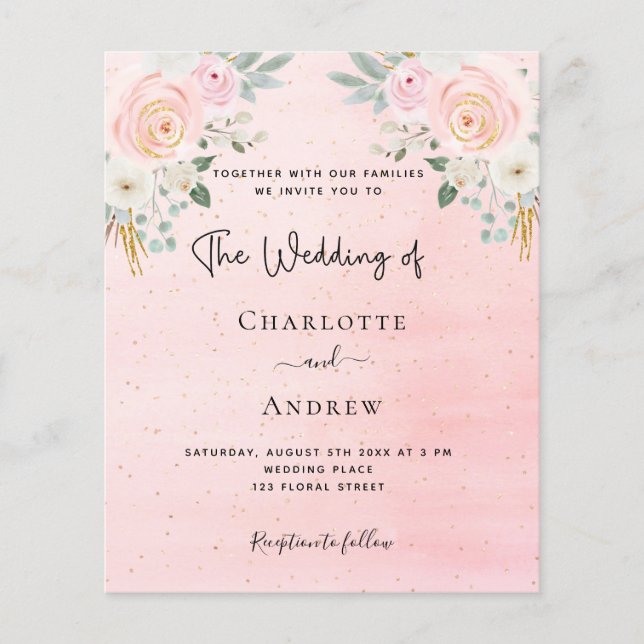 Budget wedding blush pink floral social media (Front)
