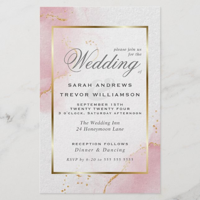 Budget Wedding Blush Pink Gold Abstract Marbled  c (Front)