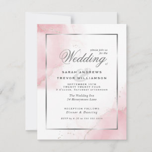 Budget Wedding Blush Pink Silver Abstract Invitation