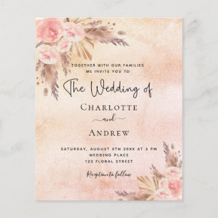Budget wedding boho pampas grass rose gold
