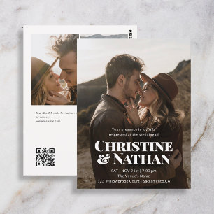 Budget Wedding Bold Chic 3 Photo QR Code  Postcard