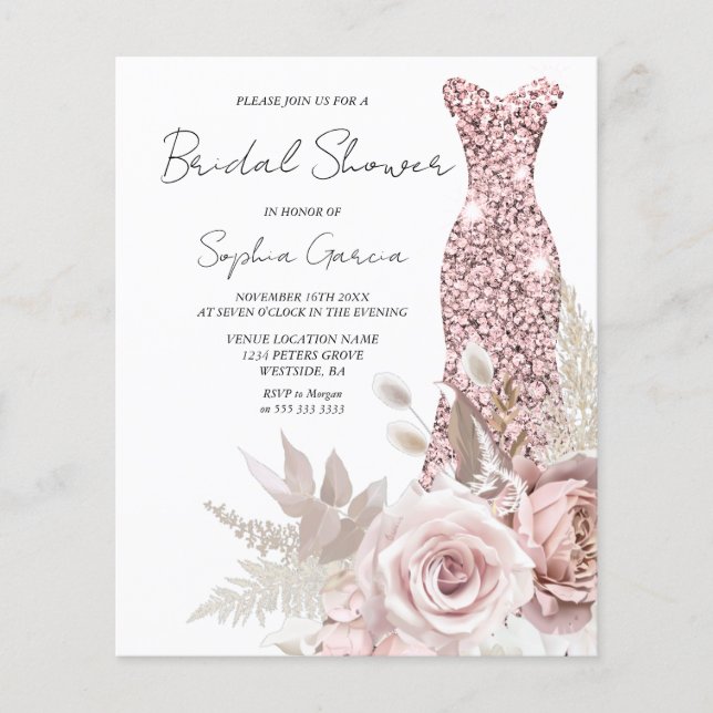 Budget Wedding Bridal Shower Dress Invitation (Front)