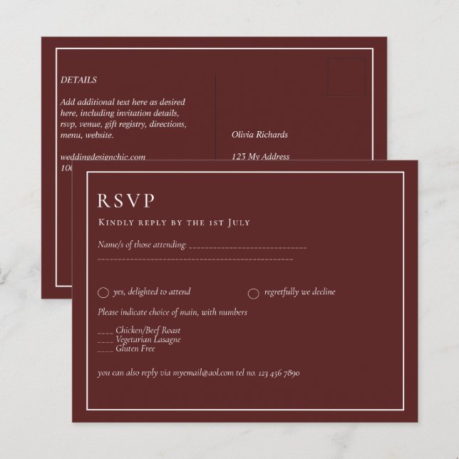 BUDGET Wedding Burgundy Deep Red Monochrome Text Postcard (Front/Back)