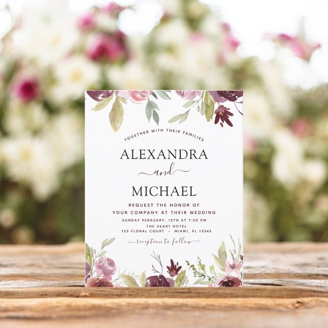 Budget Wedding Burgundy Pink Floral Invitation (Creator Uploaded)