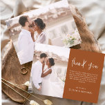 Budget Wedding Burnt Orange Photo Thank You Cards<br><div class="desc">Budget Burnt Orange Wedding Thank You Cards that have a photo on the front and back. The Thank you cards contain a modern hand lettered cursive script typography that are elegant,  simple and modern to use after you wedding day celebration.</div>