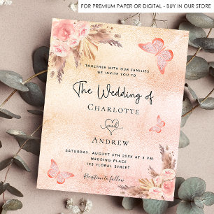 Budget wedding butterfly pampas grass blush